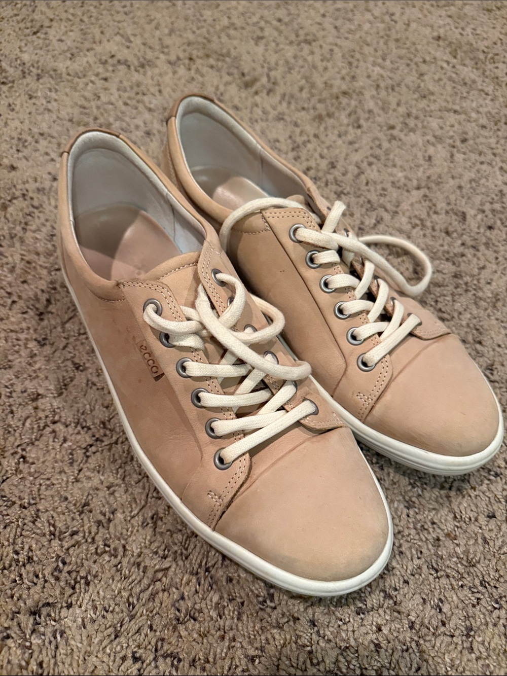 Ecco Soft 7 Beige Leather Slip-On Sneakers with Cream Interior